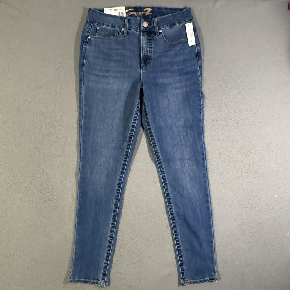 Seven7 Tummy‎ Less Skinny Jeans Women 12 Blue Denim High Rise Stretch NWT